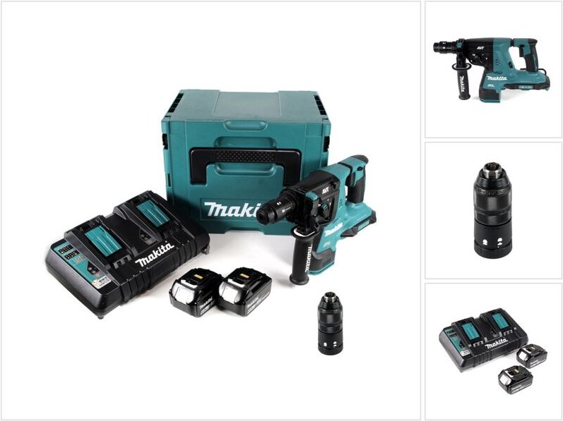 Makita DHR 281 PGJ Brushless Akku Bohrhammer 28 mm 2x 18 V für SDS-PLUS mit Schnellwechselfutter im Makpac + 2x 6,0 Ah A...