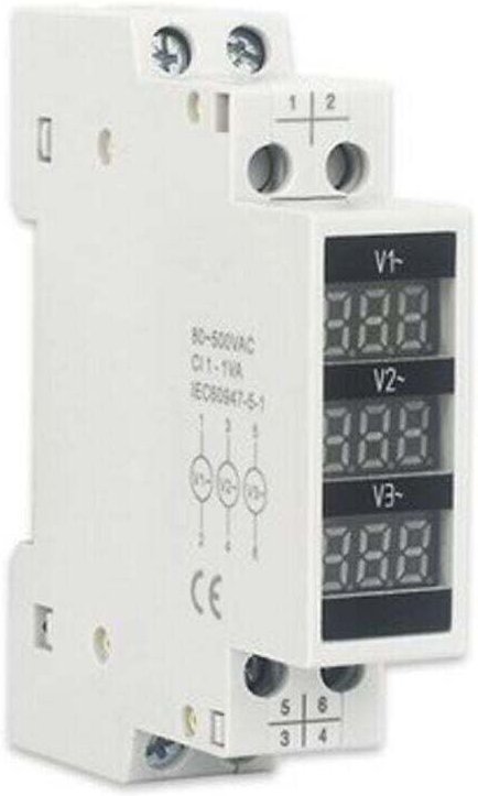 Voltmètre Numérique Triphasé Montage Rail DIN Affichage Digital Haute Précision