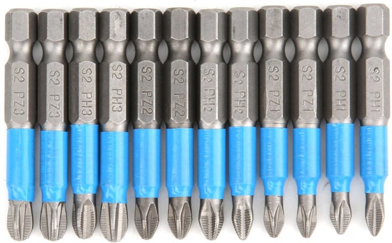 12-teiliges Set mit 50-mm-Kreuzschlitz-Schraubendreherbits, 1/4-Zoll-Sechskantschaft, S2-Legierungsstahl, magnetisch, ru...