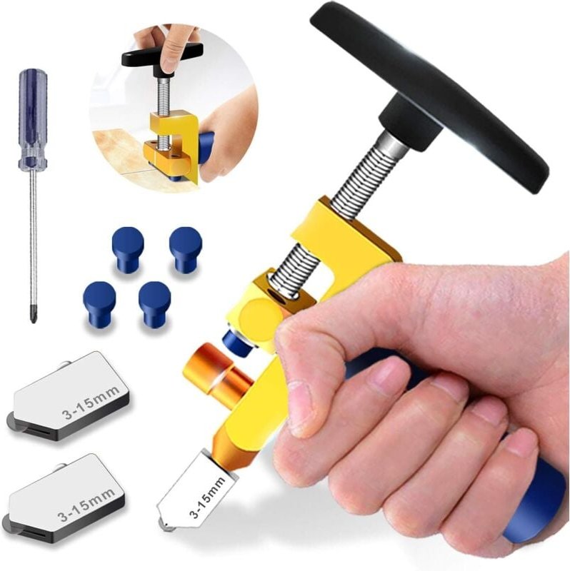 2-in-1 Glasschneidwerkzeug-Set, Premium-Qualität 3 mm–15 mm, Glasschneidwerkzeug zum Schneiden von Glas/Spiegel/Buntglas...