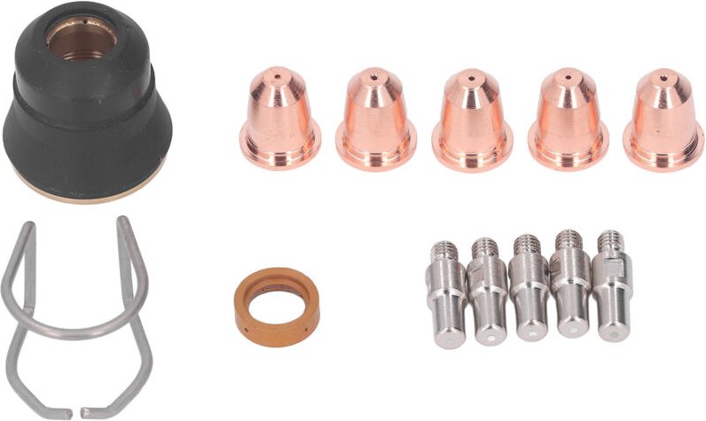 13-teiliges Zubehörset für Plasmaschneidbrenner S45: Elektroden, Düsenspitzen, Abstandshalter, Führung, Gasverteiler,