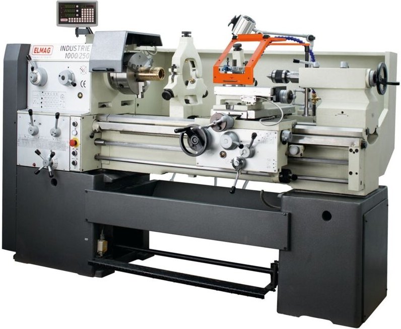 ELMAG Universal-Drehmaschine INDUSTRIE 1500/250, inkl. RÖHM-Drehfutter inkl. 3-Achs-Positionsanzeige inkl. Schnellwechse...
