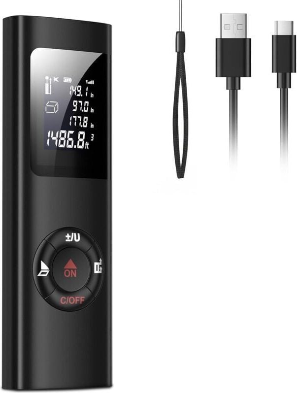 LR01, 60-m-Laser-Entfernungsmesser, tragbar, digital, misst Entfernung, Fläche und Volumen, bietet eine Pythagoras-Funkt...