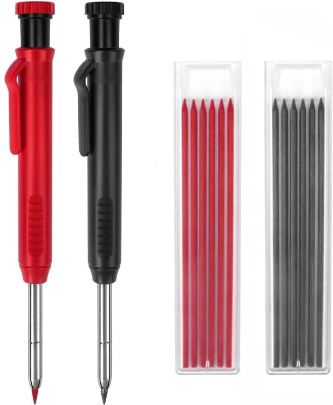 Zimmermannsbleistift mit 12 Minen, Zimmermannsbleistift für 45 mm tiefe Löcher, Schreinerbleistifte mit integriertem Ans...