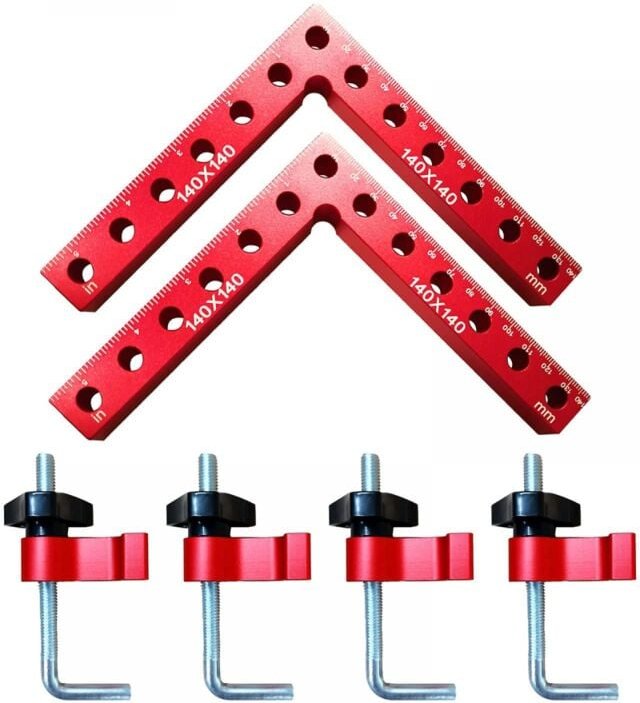 BEBUSINGOTO 2er-Pack 90-Grad-Positionierungswinkel, rechtwinklige Winkel mit 2 Klemmen, L-Typ-Spannwerkzeuge für die Hol...