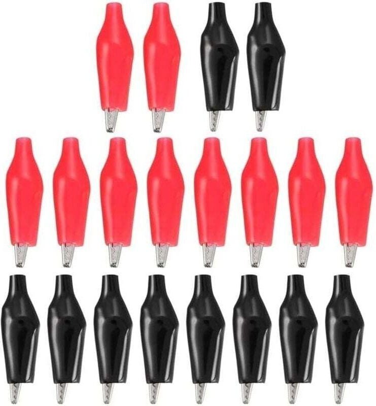 20 Stück isolierte Krokodilklemmen aus Kupfer für elektrische Tests (rot und schwarz)