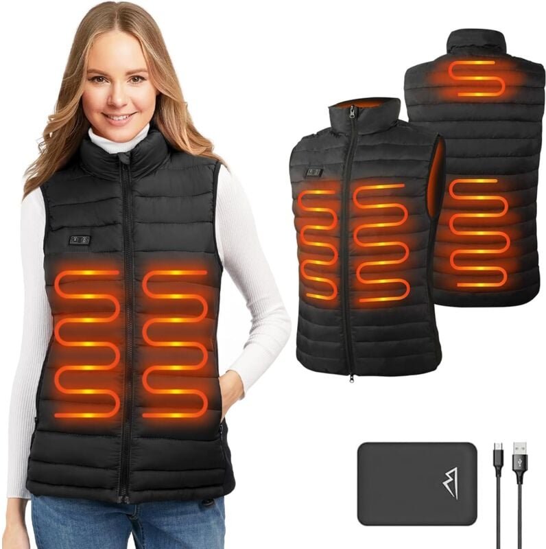 Beheizbare Damenjacke, beheizbare Damenweste mit Akku, elektrisch beheizbare USB-Steppjacke mit 4 Heizzonen und 3 Temper...