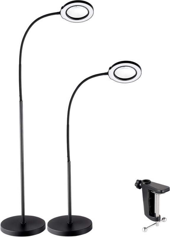 Mophorn - Vergrößerungs-Stehlampe, 5-fache Standlupe mit Licht, höhenverstellbar mit flexiblem Schwanenhals, 3-in-1-LED,...