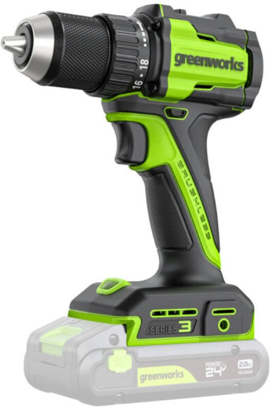 GREENWORKS 24V Akku-Bohrschrauber mit bürstenlosem Motor – 45 Nm – Gerät ohne Akku und Ladegerät – DD345