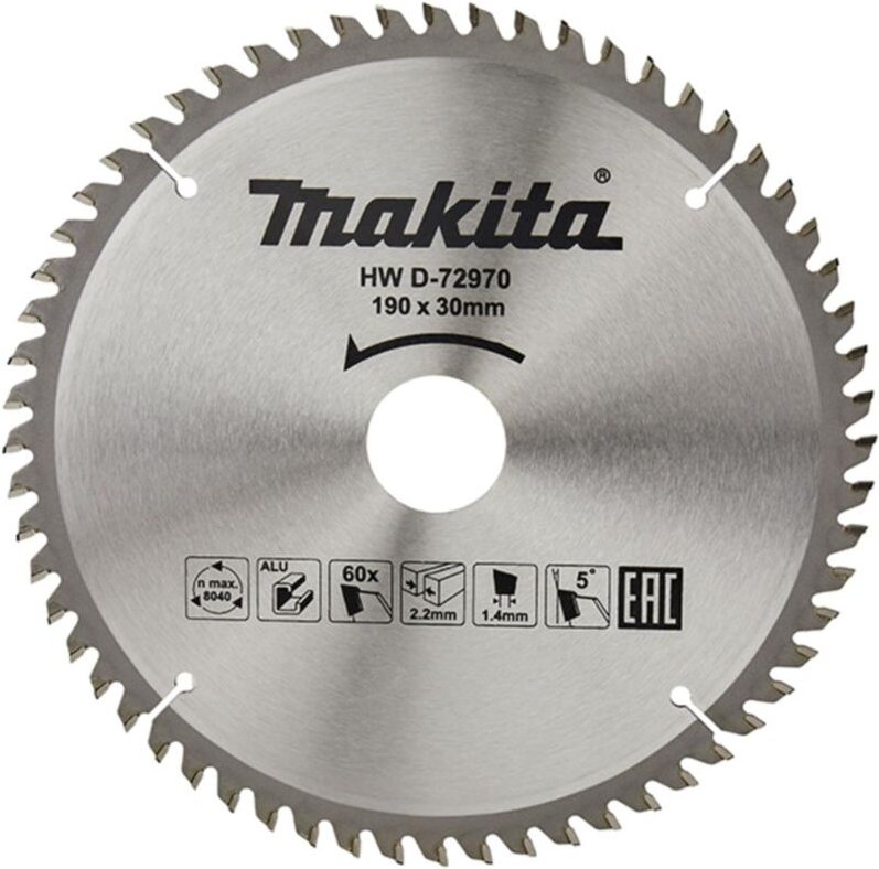 Zubehör - Sägeblatt Aluminium 190x30 mm, 60 Zähne D-72970 - Makita