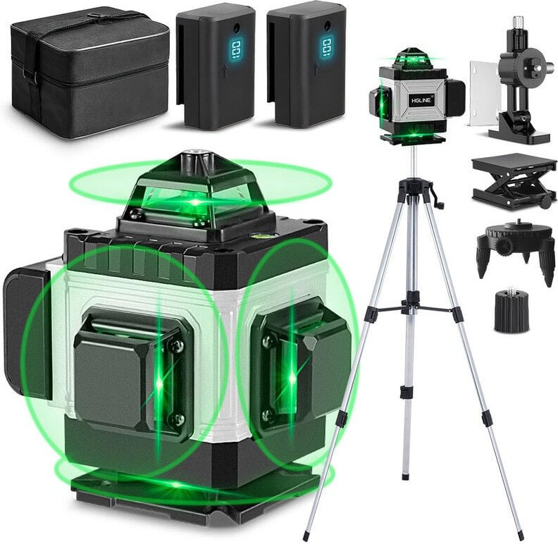 Onevan - 4 x 360° Laser-Nivelliergerät 4D 16 Laserlinien, mit 1.2m Stativ für Lasernivelliergeräte selbstnivellierendes ...