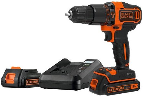 Black+decker Werkzeug - 18V Akku-Schlagbohrmaschine, 2x 2,0 Ah Li-Ion Akku, Ladegerät BDCHD18K1B2-QW