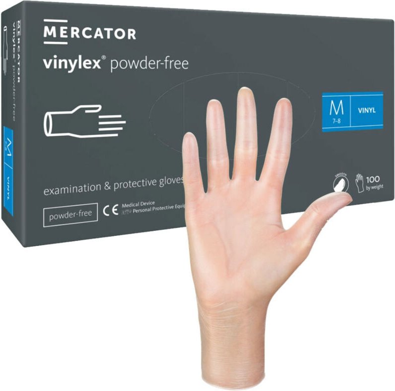 Mercator Vinylex puderfreie Vinylhandschuhe, Größe M, transparent, 100 Stück