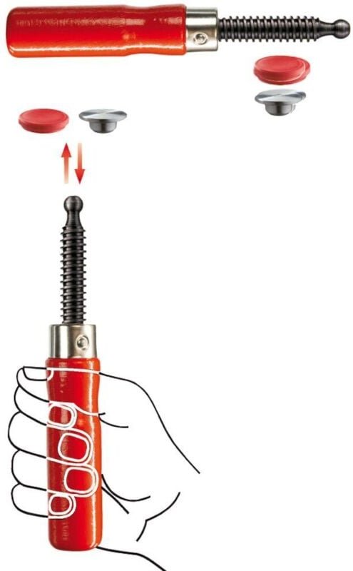 Holzgriff inkl. wechselbarer Druckplatte aus Qualitätsstahl mit Schutzkappe