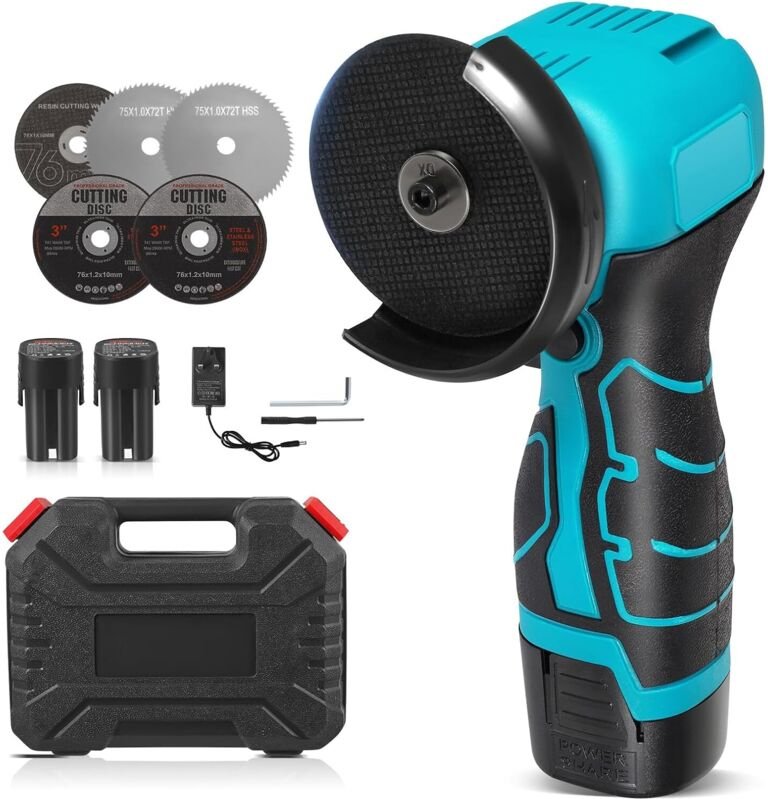 16,8-V-Akku-Mini-Winkelschleifer, Mini-Schleifgerät mit 2 x 2000-mAh-Akkus, 19800 U/min, 5 Trennscheiben, 76-mm-Seitensc...