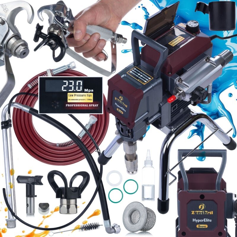 Zenthril Bravo HyperElite – Airless Farbspritzgerät 2200 W, 3 l/min, 25 MPa, 0,031" Düse LCD & Druckregelung Voice Assis...