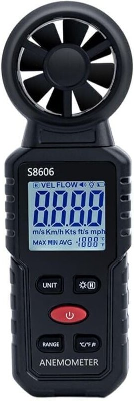 Tragbares 3-in-1-Digitalanemometer, misst Windgeschwindigkeit, Windstärke und Windtemperatur von 0 bis 45 m/s, ideal für...