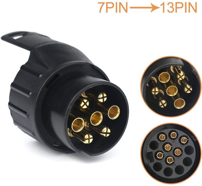 7/13-poliger Anhängerstecker-Adapter, 7- auf 13-poliger Steckerhaken für Autoanhänger, Traktor, Wohnwagen, Fahrradträger