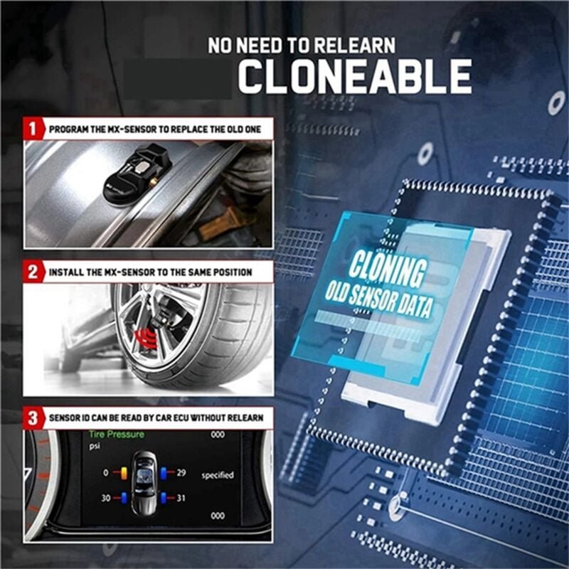 Tlily - Stück programmierbarer MX-Sensor 315 MHz + 433 MHz 2 in 1 Reifendruck editierbar für Werkzeug TS408 TS508 ITS600