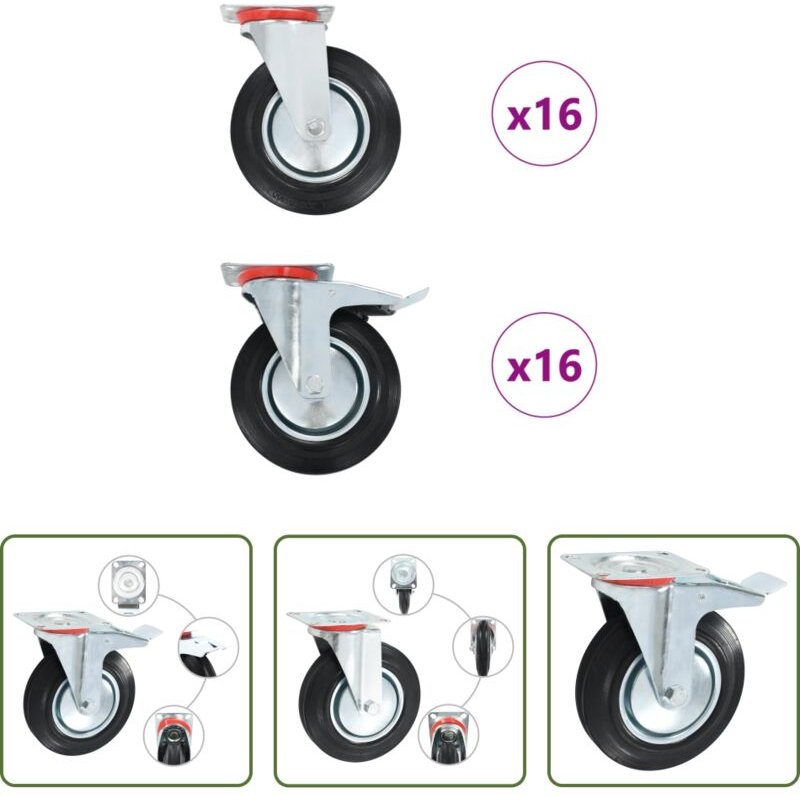 vidaXL Lenkrolle 32 Stück - 32 Stk. Lenkrollen 200 mm