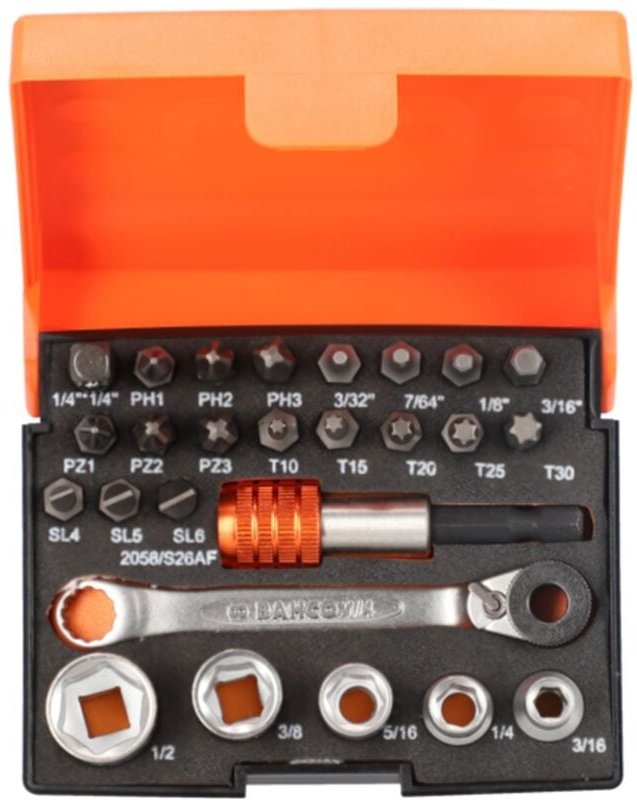 1/4 Standard-Steckschlüsselsatz für Schlitz-, Phillips-, Pozidriv,- torx- und Innensechskantschrauben, 26 teilig - Bahco