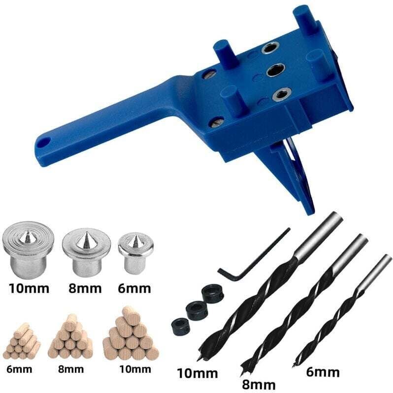 Dübelbohrlehren-Set für Holzbearbeitung mit geradem Loch und Dübelzentrierlehre für Handdübeln aus Holz, 41-teilig, blau