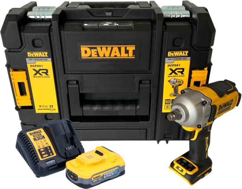 Dcf 891 H1T Akku Schlagschrauber 18 v 1084 Nm 1/2' Brushless + 1x Powerstack Akku 5,0 Ah + tstak + Ladegerät - Dewalt