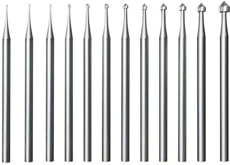 Set mit 12 zylinder- und kegelförmigen Schneideinsätzen zum Fassen von Steinen, 3/32-Zoll-Schaft