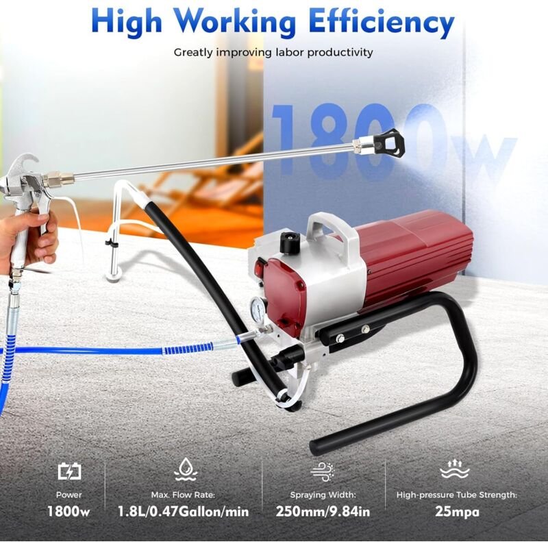 Airless-Farbspritzgerät 1800W Airless Wandfarben Spritzpistole 25MPa 250mm Sprühdurchmesser Airless Spritzgerät 1,8L mit...
