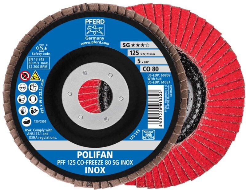 Polifan Fächerscheibe pff 125x22,23 mm flach co-freeze 80 Leistungslinie sg inox Edelstahl - Pferd