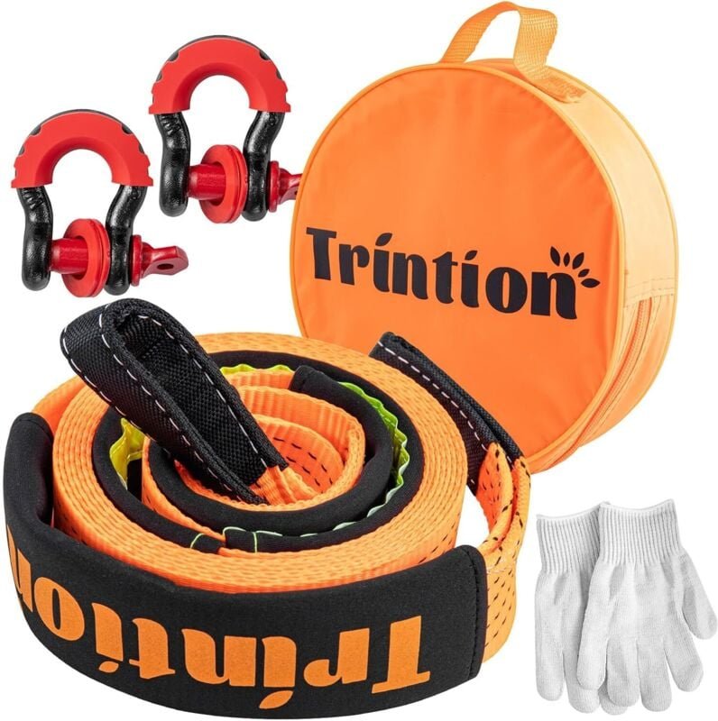Trintion 10T (22.000 lbs) Abschleppseil Auto, 5M x 5cm, Polyester-Abschleppgurt mit 2 verstärkten Haken und 1 Paar Hands...