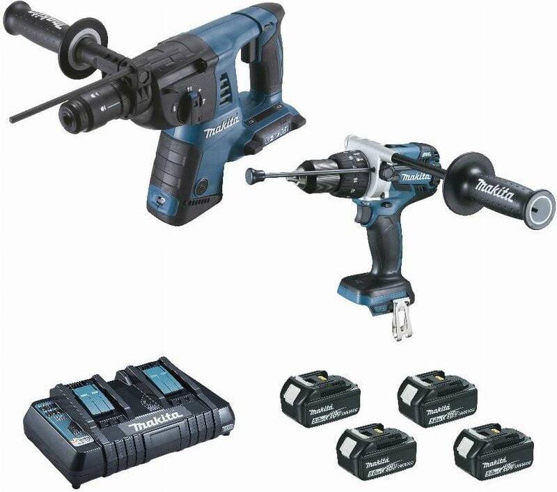 Makita - Set aus 2 Maschinen 18 v Li-Ion 5 Ah Perfo DHR264 + Bohrmaschine DHP481 - 2 Batterien, Ladegerät, Koffer - DLX2...