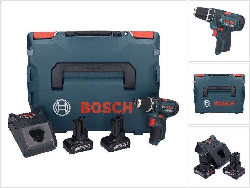Bosch GSR 12V-15 Professional Akku Bohrschrauber 12 V 30 Nm + 2x Akku 6,0 Ah + Ladegerät + L-Boxx