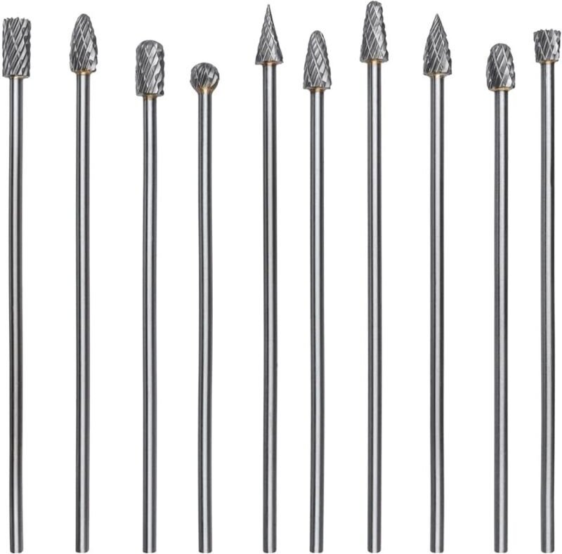 Satz mit 10 doppelschneidigen Hartmetall-Rotationsfräsern, Satz Rotationsfräser für Metall mit 3-mm-Schaft zum Polieren,...