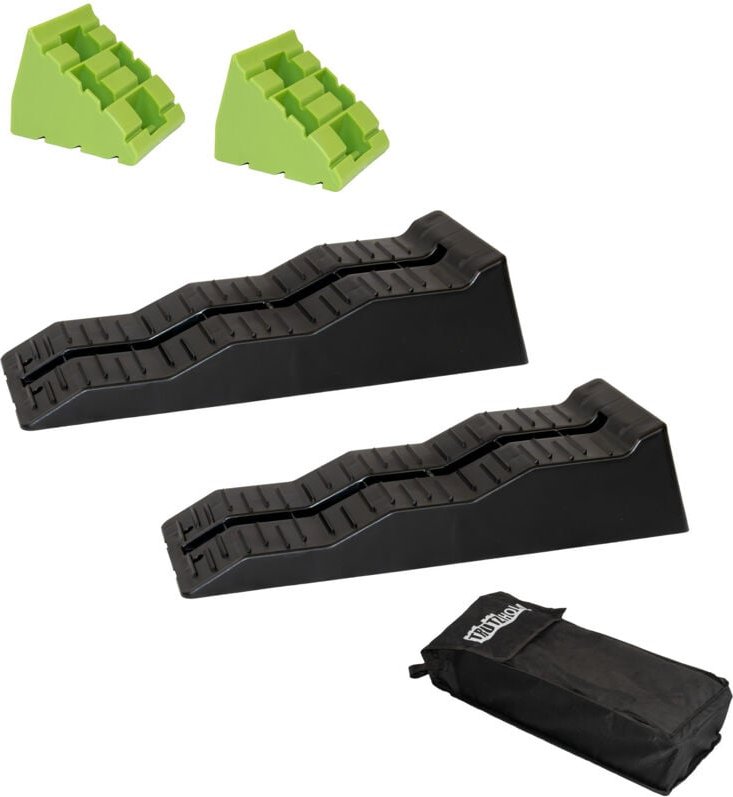 Baumarktplus - 2 x Auffahrkeil mit extra Blocker 5T 56 x 20 x 13 cm Kunststoff Stufenkeil 3 Stufen Ausgleichskeil