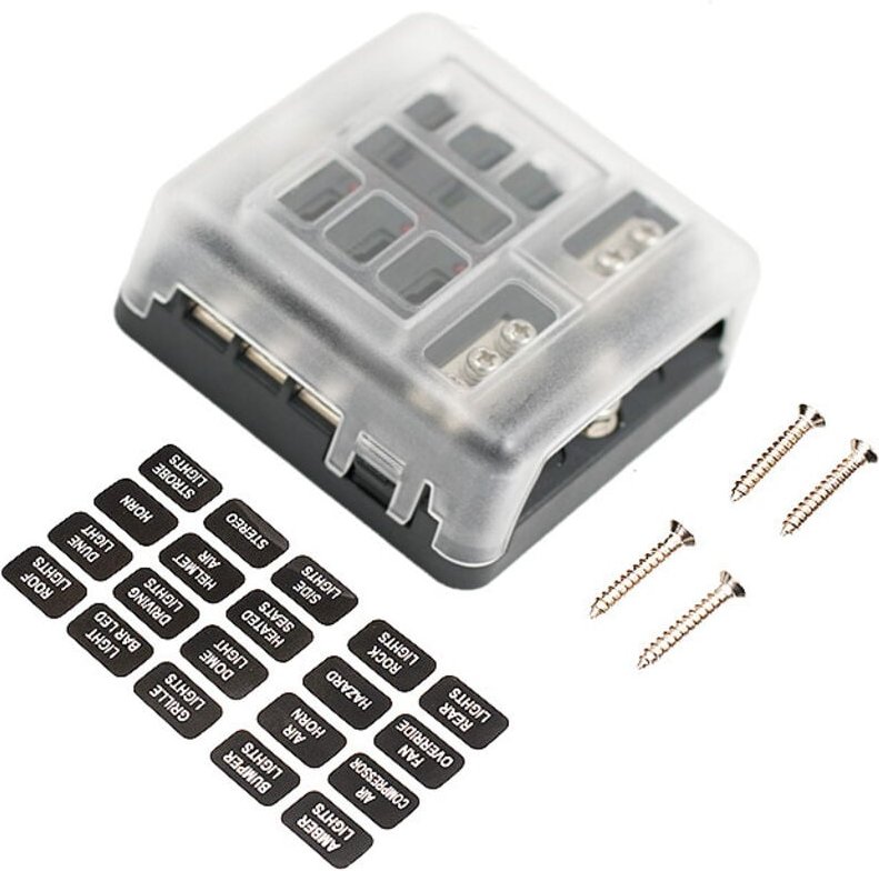 1 Stück 6-Wege dc 12V-24V Flachsicherungskastenhalter Sicherungsblock mit LED-Anzeige Schutzhülle für Auto, Auto, Boot, ...