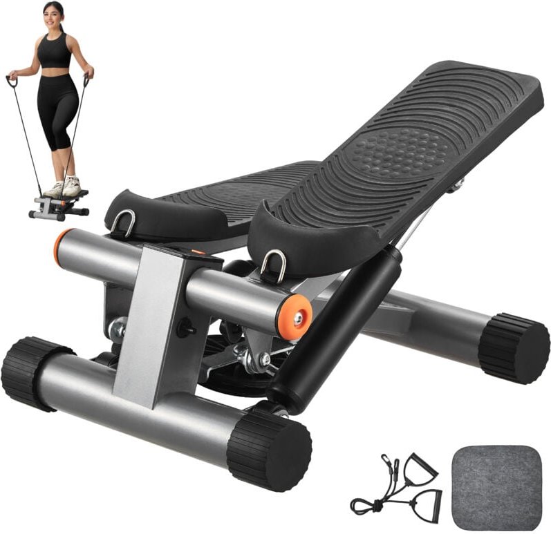 Treppenstepper Mini-Stepper, hydraulischer Fitness-Stepper mit Widerstandsbändern, Ganzkörper-Workout-Cardio-Gerät, Trep...