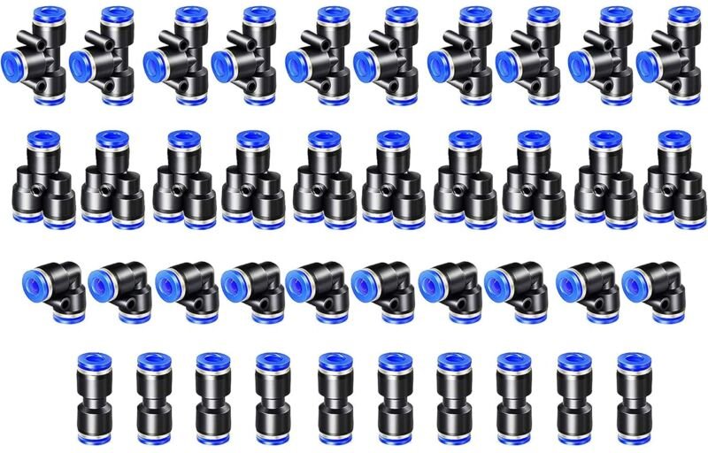 40 Stück pneumatischer Anschluss, pneumatische Verschraubung, 4 mm Druckluft-Schnellverschraubungen, 4 Formen zum Abdich...