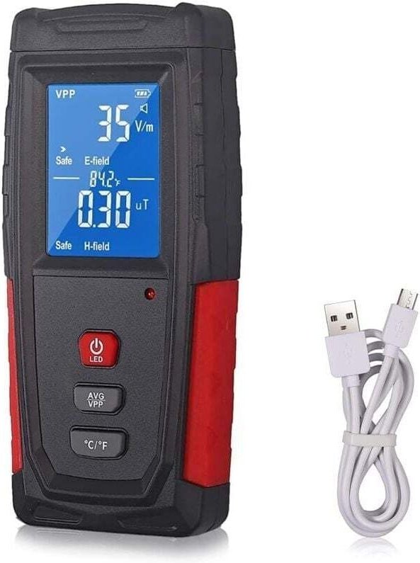 EMF-Detektor, Elektromagnetisches Wellenmessgerät, EMF-Tester, LCD-Display, Eingebauter Lithium-Ionen-Akku mit USB-Ladek...