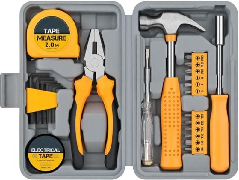 Ej.Life 24-teiliges Heimwerker-Werkzeugset, Gelb. Kleiner Werkzeugkasten, ideal für Anfänger, für Zuhause und Büro