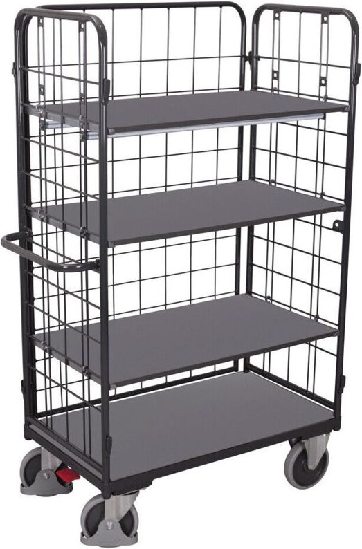 VARIOfit Dreiwandwagen, hoch und vergittert mit 4 Etagen 850x500mm Anthrazitgrau RAL 7016