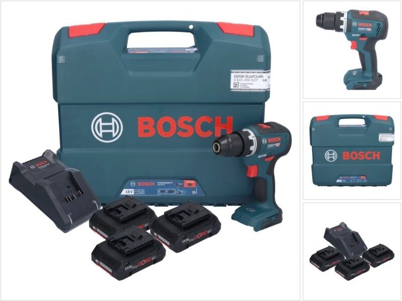 Gsr 18V-55 Professional Akku Bohrschrauber 18 v 55 Nm Brushless ( 0615A5002P ) + 3x ProCORE Akku 4,0 Ah + Ladegerät + L-...