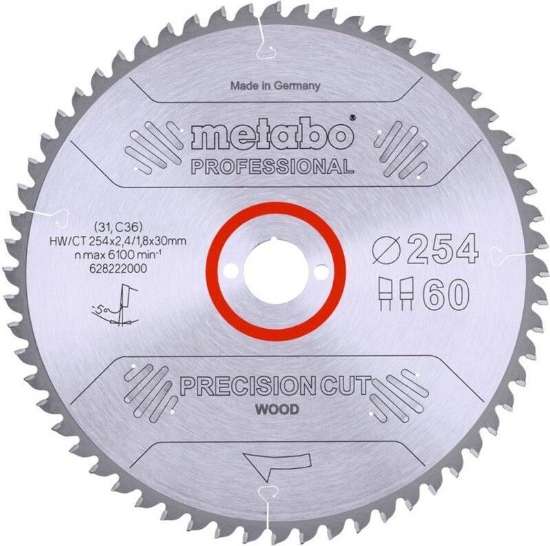 Sägeblatt Metabo precision cut wood professional 254x30, Z60 wz 5Grad neg.