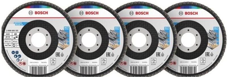 Bosch X451 Fächerschleifscheiben Set, 115 x 22,23 mm, K40/K60/K80/K120, Z29, 60-tlg.