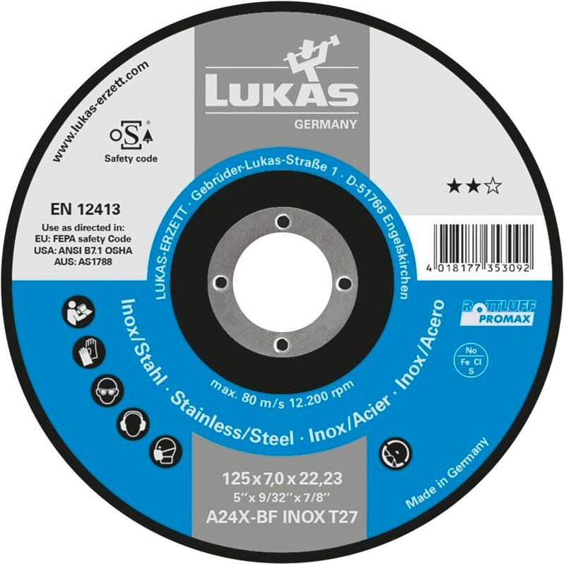 Schruppscheibe Promaxgekröpft A24X-BF ø 125 x 6 mm Inox/Stahl - Lukas
