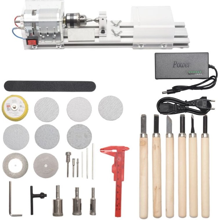 Mini-Drehmaschine diy Holzbearbeitung Holzdrehmaschine FräSmaschine Schleifen Polierperlen Bohrer Drehwerkzeug-Set EU-St...