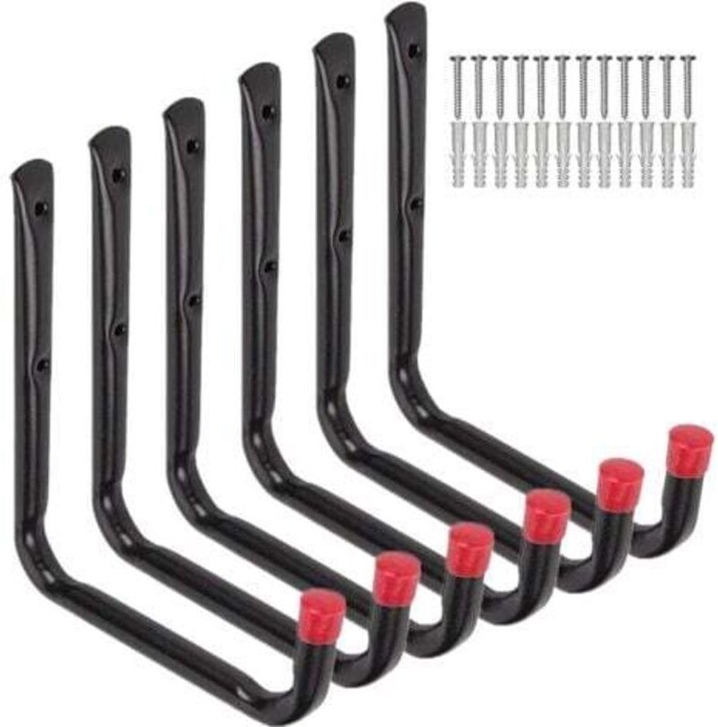 6er-Set robuste Garagen-Aufhängehaken, 17 cm, Wandhalterung für Gartenschlauch, Klappstuhl und Fahrrad