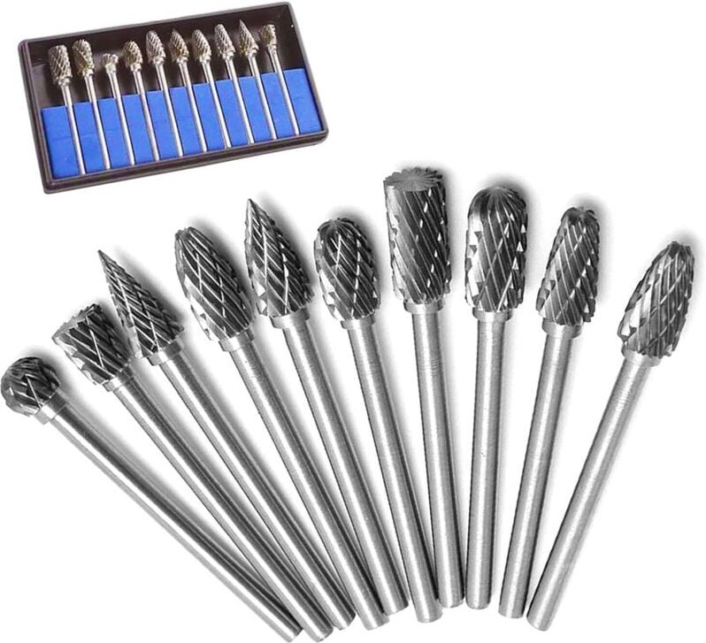 Wolfram-Doppelschnitt-Rotationsfräser, 1/8-Zoll-Schaft, zum Gravieren und Polieren von Metall, 10 Stück