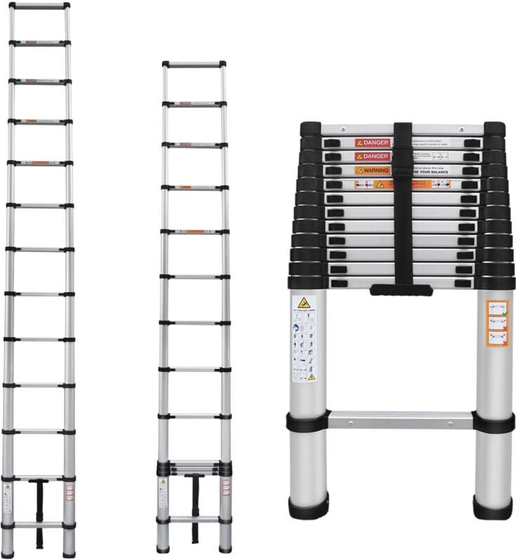 Teleskopleiter ausziehbar 5M/16.4ft Höhe Anlege- Klappleiter 150kg Belastbarkeit