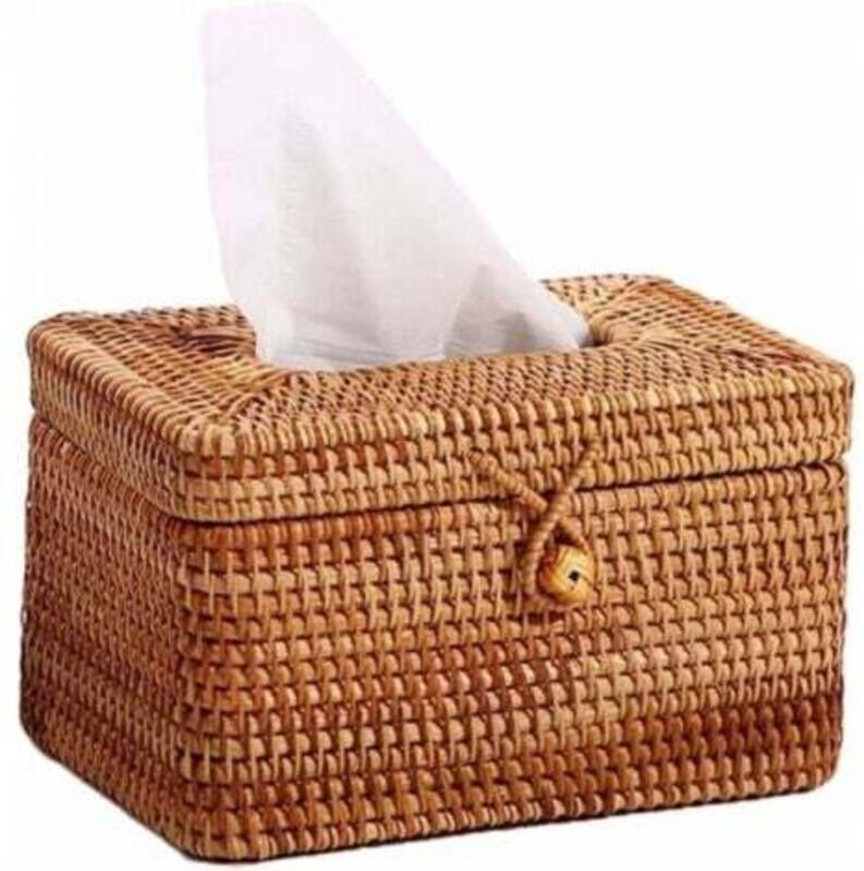 Handgefertigte Taschentuchbox aus Rattan, Aufbewahrungsbehälter für Servietten, Schreibtisch-Papierspender für Home Offi...